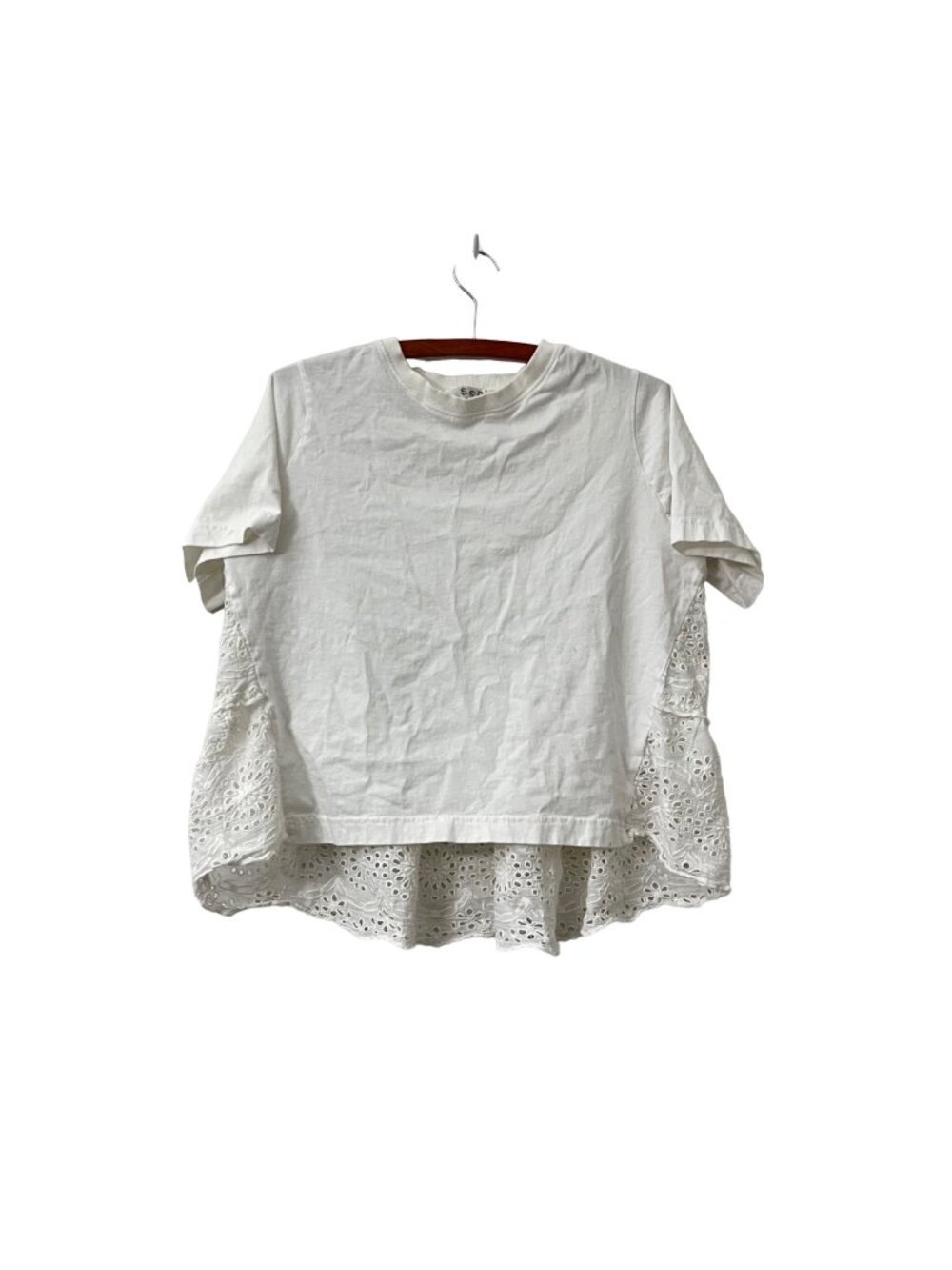 Sea New York Womens White Eyelet Lace Back Hi Lo Top Blouse Size Medium